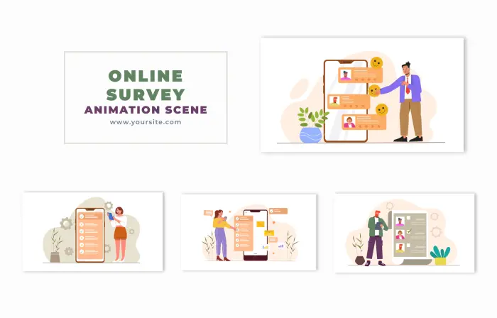 Online Survey Vector 2D Graphic Animation Scene